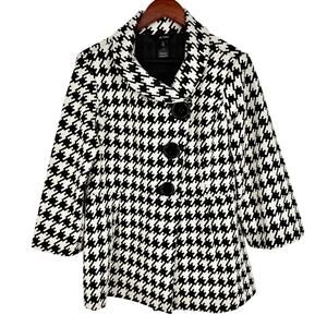 Ali Miles Sz Medium Black White Houndstooth Jacket Coat Wearable Art Shirt Top